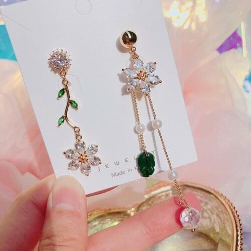 2021 New Korean Fashion Leaf Long Tassel Pendientes Mujer Moda Transparent Elegant Crystal Flower Drop Earrings