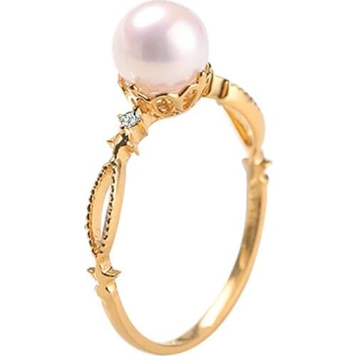 ZHIXI Genuine 18K Gold Ring Natural AKOYA Seawater Pearl Fine Jewelry Real Solid AU750 for Women Luxury Zircon Party Gift R500