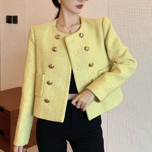 High Quality 2021 New Autumn Winter Vintage Tweed Jacket Women Elegant Korean Fashion Woolen Coat Women Outwear Chaqueta Mujer