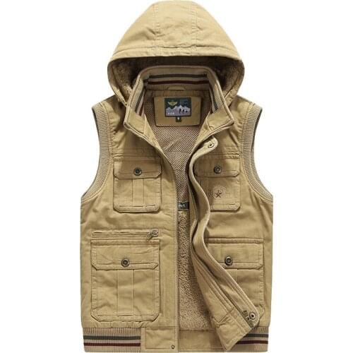 Plus Size 7XL Autumn Vest Men Casual Hooded Sleeveless Military Jacket Warm Fleece Windbreaker Waistcoat Slim Tops
