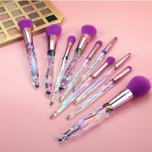 10PCS Diamond Makeup Brushes Set Purple Professional Cosmetic Foundation Powder Eyeshadow Blending Blush Concealer Brush Tools