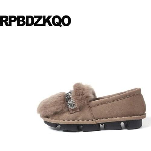 2019 rhinestone large size round toe slip on women diamond ladies crystal winter designer shoes china fur shallow chinese flats