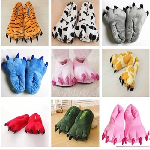 2021 Winter Warm Soft Indoor Floor Slippers Women Men Shoes Paw Funny Animal Christmas Monster Dinosaur Claw Plush Home