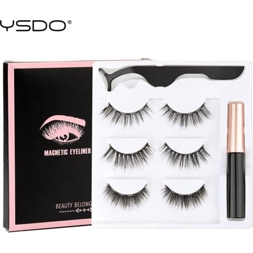 3 Pairs Magnetic Lashes Natural Long 3D Mink Eyelashes Makeup Soft Magnetic False Eyelashes Eyeliner Tweezers Sets Fake Lashes