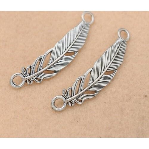 5pcs Tibetan Silver Plated Feather Connector for Bracelet Jewelry Making Accessories DIY 45x10mm