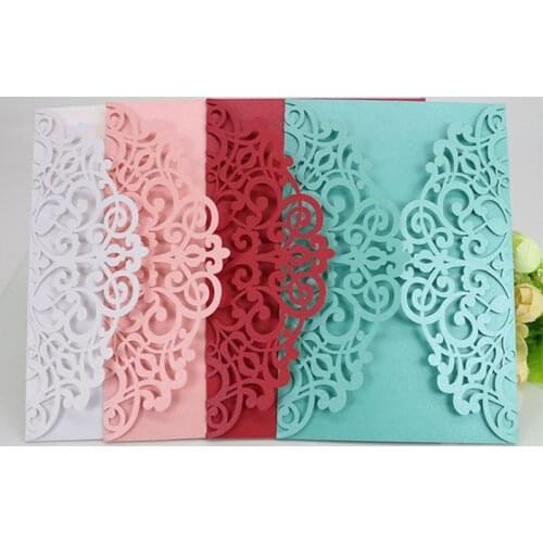 50Pcs/100pcs Wedding Invitations Cards Laser Cut Flower Multi Color Decor Gift Greeting Card RSVP Customize Party Supplies