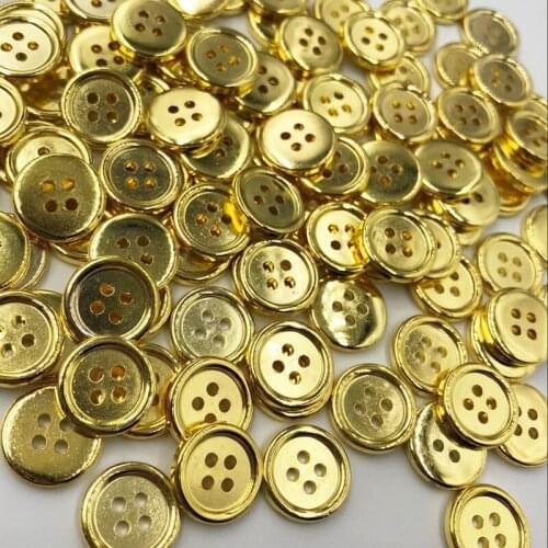 50 pcs Gold Plastic Buttons 15mm Sewing Craft 4 Holes PT190
