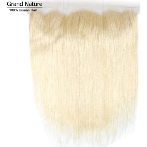 613 blonde frontal closure preplucked Brazilian straight human hair one bundle with closure 8-22 Inches Free Part