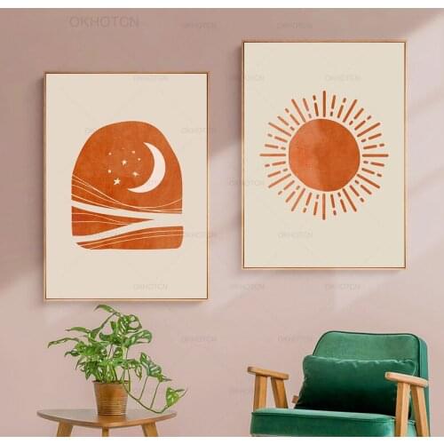 Abstract Landscape Sun and Moon Scenery Canvas Prints Painting Wall Art Pictures Posters for Living Room Home Decor Unframed