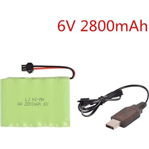 6V 700mah/1800mAh/2800mah Ni-NH AA rechargeable battery+usb charger SM-2P plug for RC car RC truck RC tank RC boat