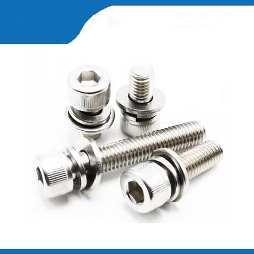Free shipping 100pcs/lot M2 M3 M4 Stainless steel hex socket cap screw bolt with washer three combination sems bolt screws