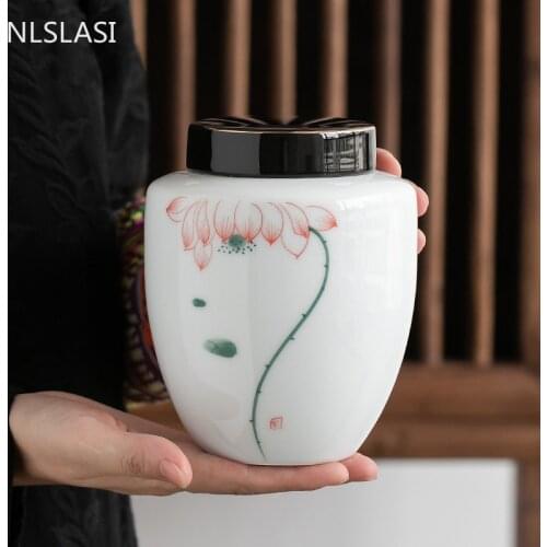 Large Capacity Ceramics Tea Caddy Hand Painted Landscape Pattern Sealed Storage Tank Travel Tea Jar Oolong Tieguanyin Containers