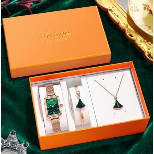 New 1 Set Women Watch Quartz Movement Simple Waterproof Rose Gold Stainless Steel Mesh Ladies watch Gift Box relogio feminino