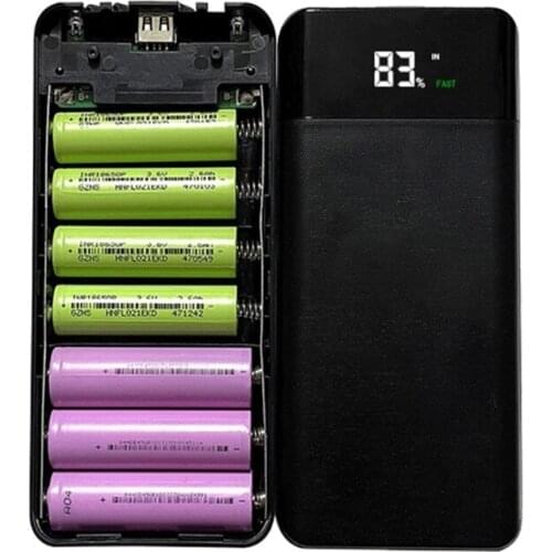 DIY QC3.0 fast charge charger box LCD display 7x18650/18700/20700/21700 removable battery box mobile power shell