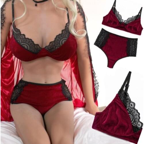 Exotic Sexy Bra + Shorts Set Large Size Underwear Gold Velvet Exotic Sets