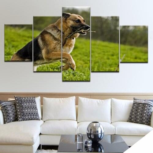 Cute dogs sweet German shepherd puppy pets animal 5 Panels wall posters Canvas Art Painting For home living room decoration