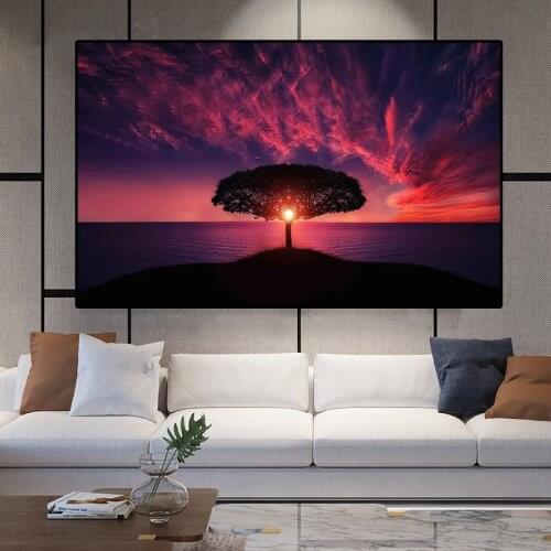 Sunset Red Tree Oil Paintings Modern Landscape Canvas Painting Home Decor Wall Art Poster Prints Picture For Living Room Cuadros