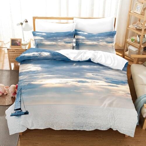 Seaside Scenery Bedding Set Single Twin Full Queen King Size Ship Coconut Tree Bed Set Childrens Kid Bedroom Duvetcover Sets 09