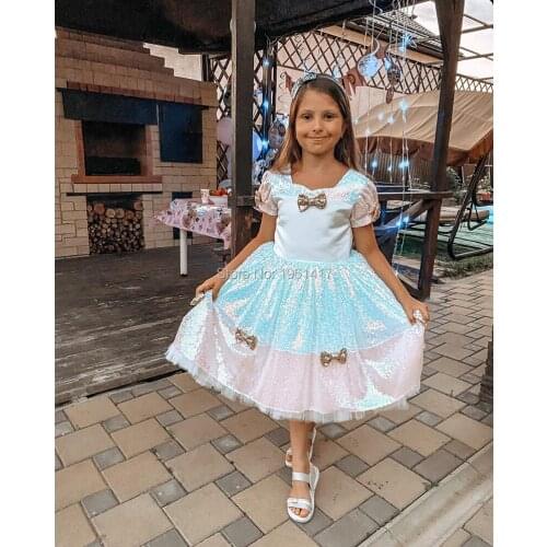 Summer Baby Girls Dress Flower Girl Sequined Dress Cute Kids Birthday Party Gowns Photography Props