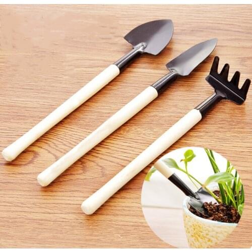 3 Pcs/set Mini Spade Shovel Harrow Flowerpot Tools Potted Plants Maintenance Wooden Handle Plant Soil Shovels Gardening Tools