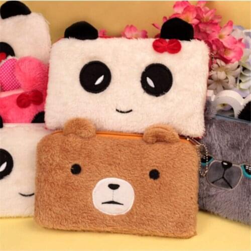 Cartoon Plush Wallets Women Zipper Coin Purses Wallet Female Money Credit Card Holder Clutch