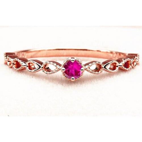 Solid 14k Rose Gold Natural Ruby Round Engagement Ring Wedding Band Art Nouveau Trendy Fine Jewelry Pear Shape Shank Millgrain