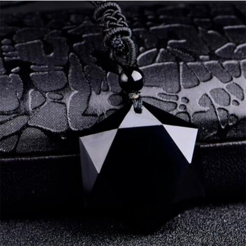 Natural Black Obsidian Six Pointed Star Pendant Necklace Fashion Charm Jewelry Chinese Carved Accessories Amulet Men Women Gifts