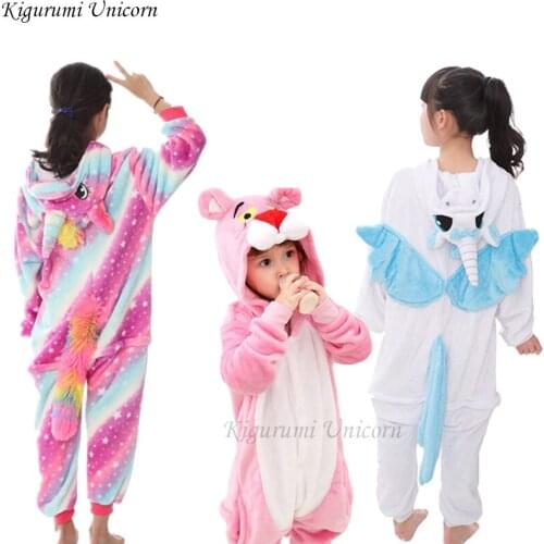 Pink Leopard Kigurumi Unicorn Pajamas Childrens Pajamas for Boys Girls Flannel Kids Stich Set Animal Sleepwear Winter Onesies