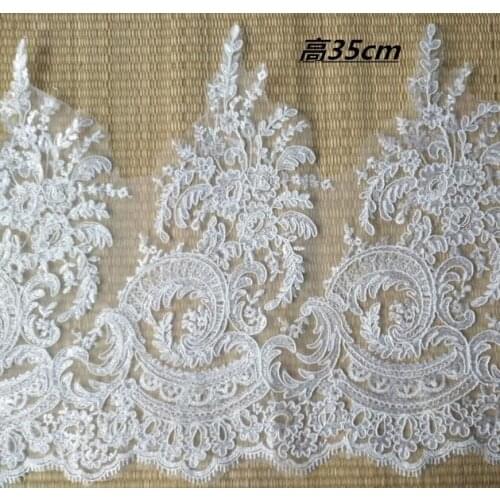 2 Meters Exquisite Ivory Wide Lace Trim Braided Lace Applique Trim Wedding Dress Accessories Lace Trimming Fabric 35cm Width