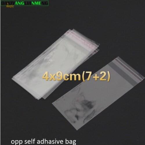 1000pcs Clear Resealable BOPP/Poly/ Cellophane Bags 4x9cm(7+2) Transparent OPP Self Adhesive Plastic cosmetic Packaging bag