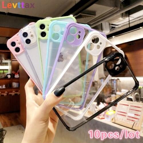 10Pcs/lot Candy Clear For iphone 12pro max Case For iPhone 11 Mini Pro XR XS Max 8 7 PlusLens Protection Shockproof Hard Cover
