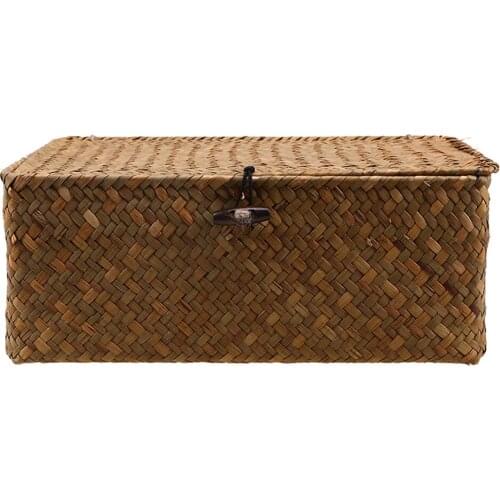 Rectangular Handmade Seagrass Baskets with Lids Multifunctional Storage Solution for Home Office Kitchen Living Room Storage