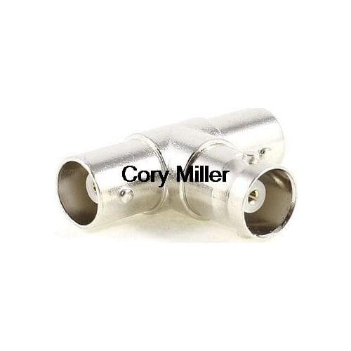 Silver Tone Metal T Shape 3 Way Female to Famale BNC Splitter Connector