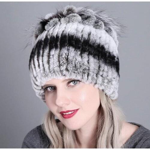 Rabbit Fur Hat Women Winter Warm And Thick Knitted Cap 2021 Fashion Female Soft Colorful Woven Hats For Outdoor Beanies Cap 2021