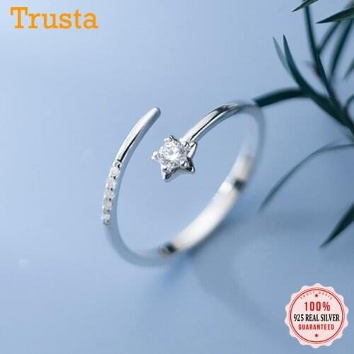 TrustDavis Real 925 Sterling Silver Fashion Sweet Star Dazzling CZ Opening Tail Ring For Women Wedding Party Fine Jewelry DB069