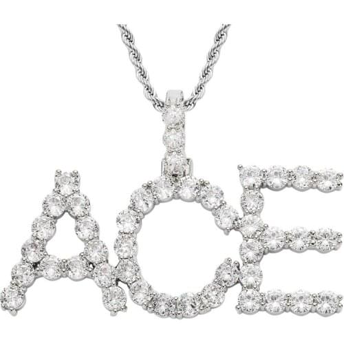 Hip Hop Iced Out Tennis Custom Letters Name Zircon Chain Pendants & Necklaces For Men Women Jewelry With Gold Rope Chain