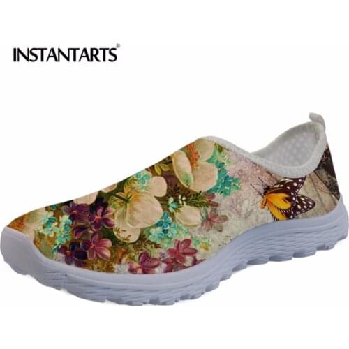 INSTANTARTS 2021 New 3D Floral Design Women Summer Sneakers Breathable Casual Outside Sneakers Air Mesh Flat Shoes for Teen Girl