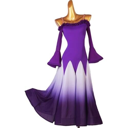 WomenS National Standard Dance Clothes New Long-Sleeved Jumpsuit Skirt Suit Ballroom Dance Competition Dress Wear MQ265
