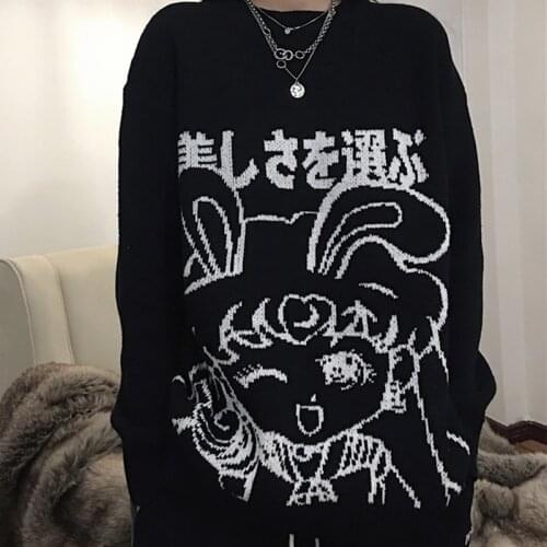 Harajuku Sweater Korean Cartoon anime Women Jumpers Oversized retro childlike Tops punk loose jacquard lazy style clothing