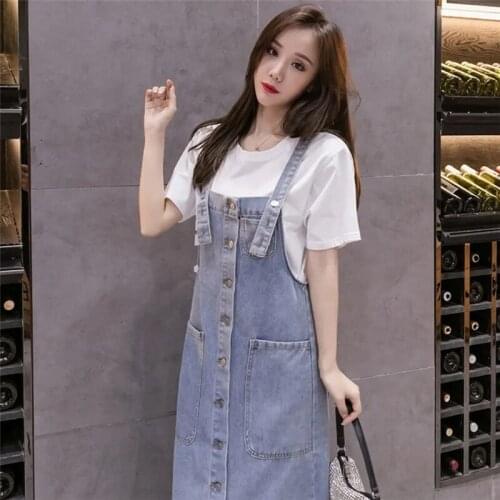 Plus Size 5XL Denim Suspender Dress Female 2021 Spring And Autumn Mid-Length Denim Dresses Is Thin Jeans Dress Women Button 146