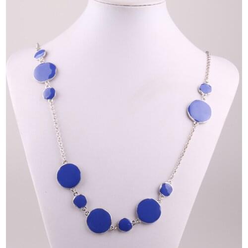Free Shipping New arrive fuschsia enamel big and small round metal rhodium Chain epoxy necklace women long necklaces