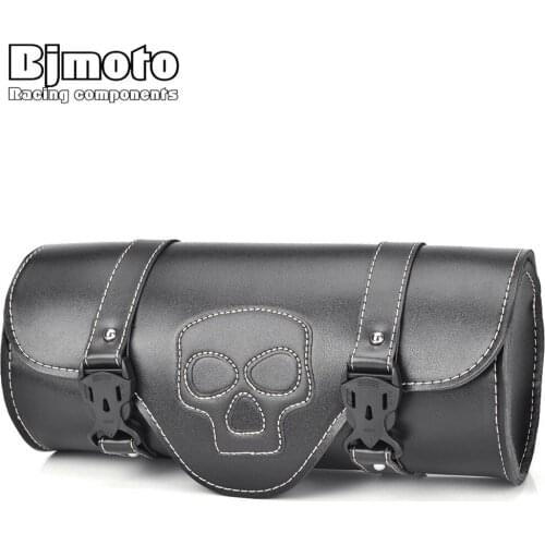 BJMOTO Motorcycle Luggage Bags Black PU Leather Moto Saddlebag Saddle Bag For Harley Sportster Touring Softail Pannier Side Bag
