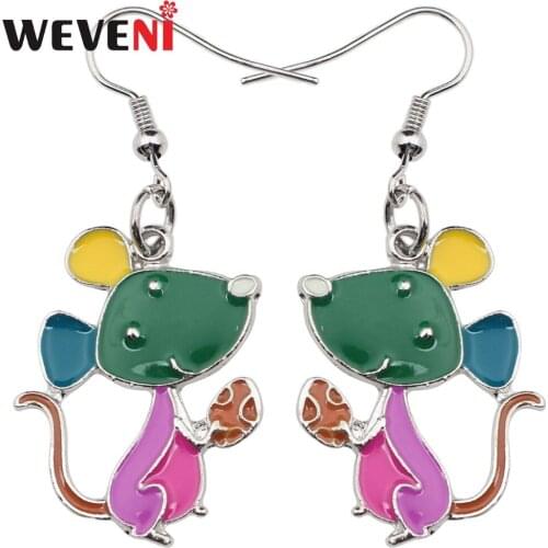 WEVENI Statement Fashion Enamel Alloy Sweet Mouse Dangle Drop Earrings 2018 News Cute Animal Jewelry For Girls Women Gift Bijoux