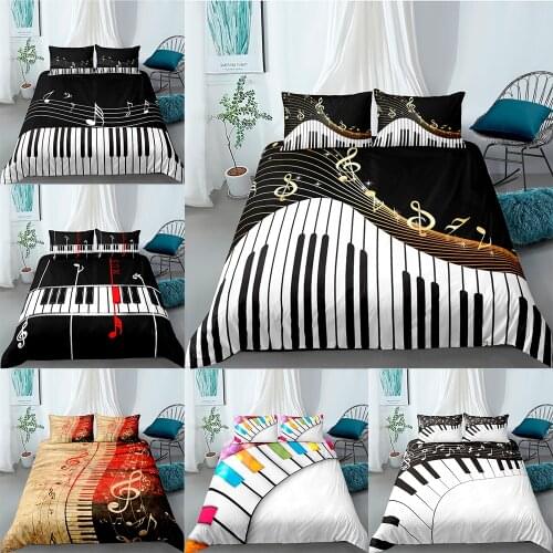 Piano Keys 3D Printing Bedding Set Music Note Black & White 2/3 Pcs Twin Full Queen King Duvet Cover Sets Microfiber Bed Clothes