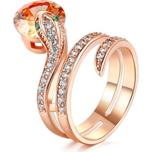 Top Quality R149 Snake Show Bead Ring Rose Gold Color Austrian Orange Crystals Full Sizes Rings for Women HotSale