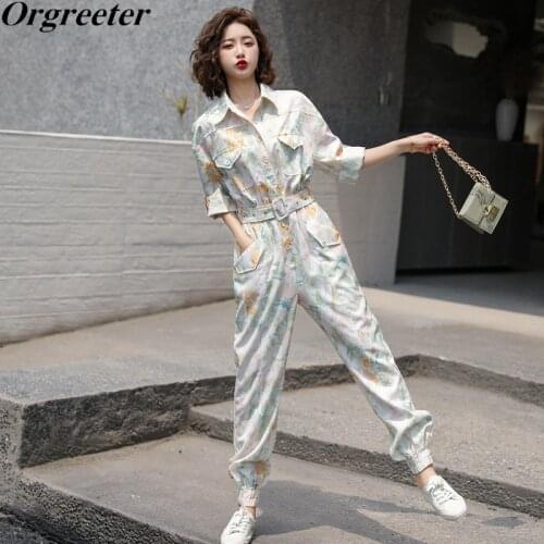 Jumpsuit Female 2021Autumn New Lapel Single-breasted Batwing Long Sleeve Elastic waist Overalls for Women Casual Trousers