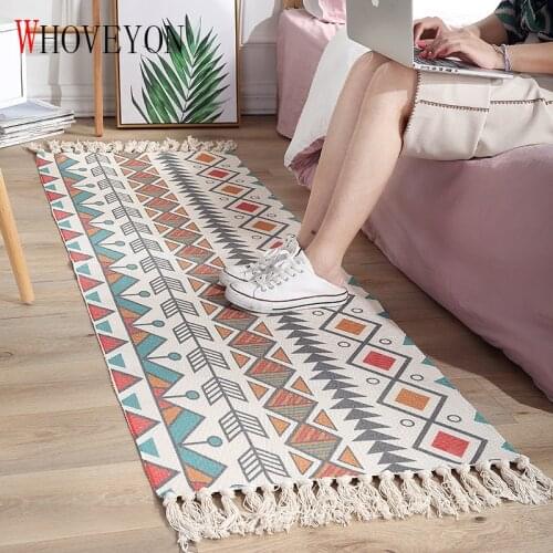 WHOVEYON 60x180cm Retro rugs and carpets for home living room Soft Tassel Home Carpets Table Runner Door Mat Home Decoration