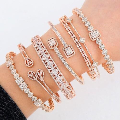 Trendy Luxury Stackable Cuff Bangles For Women Wedding Full AAA Cubic Zircon Crystal CZ Dubai Bridal Bracelets Party Jewelry