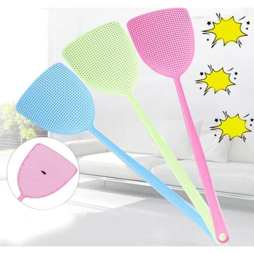Fly Swatter Pest Control Manual Durable Plastic Long Handle Solid Color Home Fly Swatter Mosquito Repellent Tool