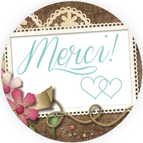 DouxArt 100pcs Stickers Seals Merci - 40mm Double Heart Wedding Communion Anniversary Party Invitation Gift Package Labels V322